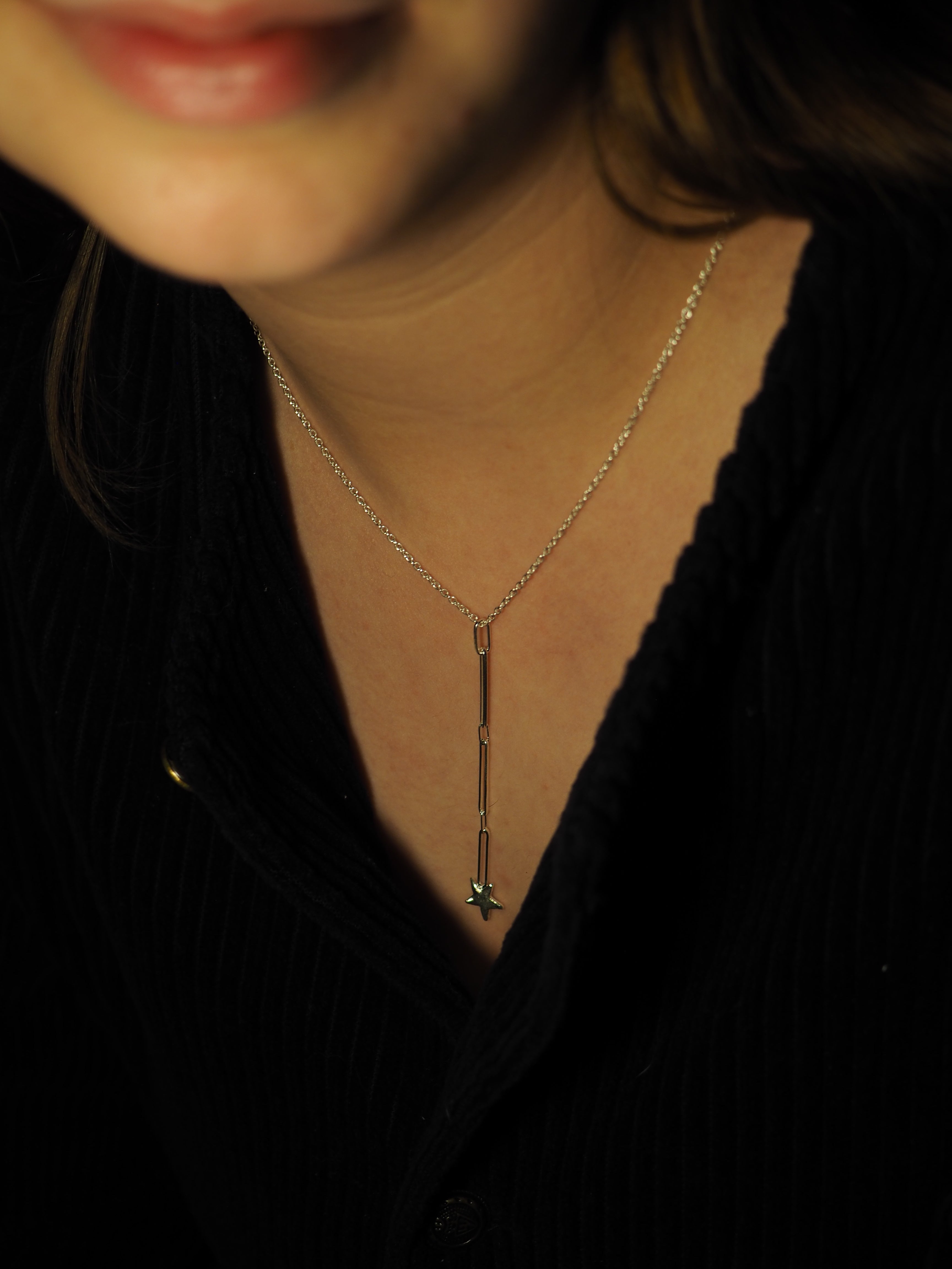Pièce unique - Pendentif maille rectangle long orné d’une étoile ✨
