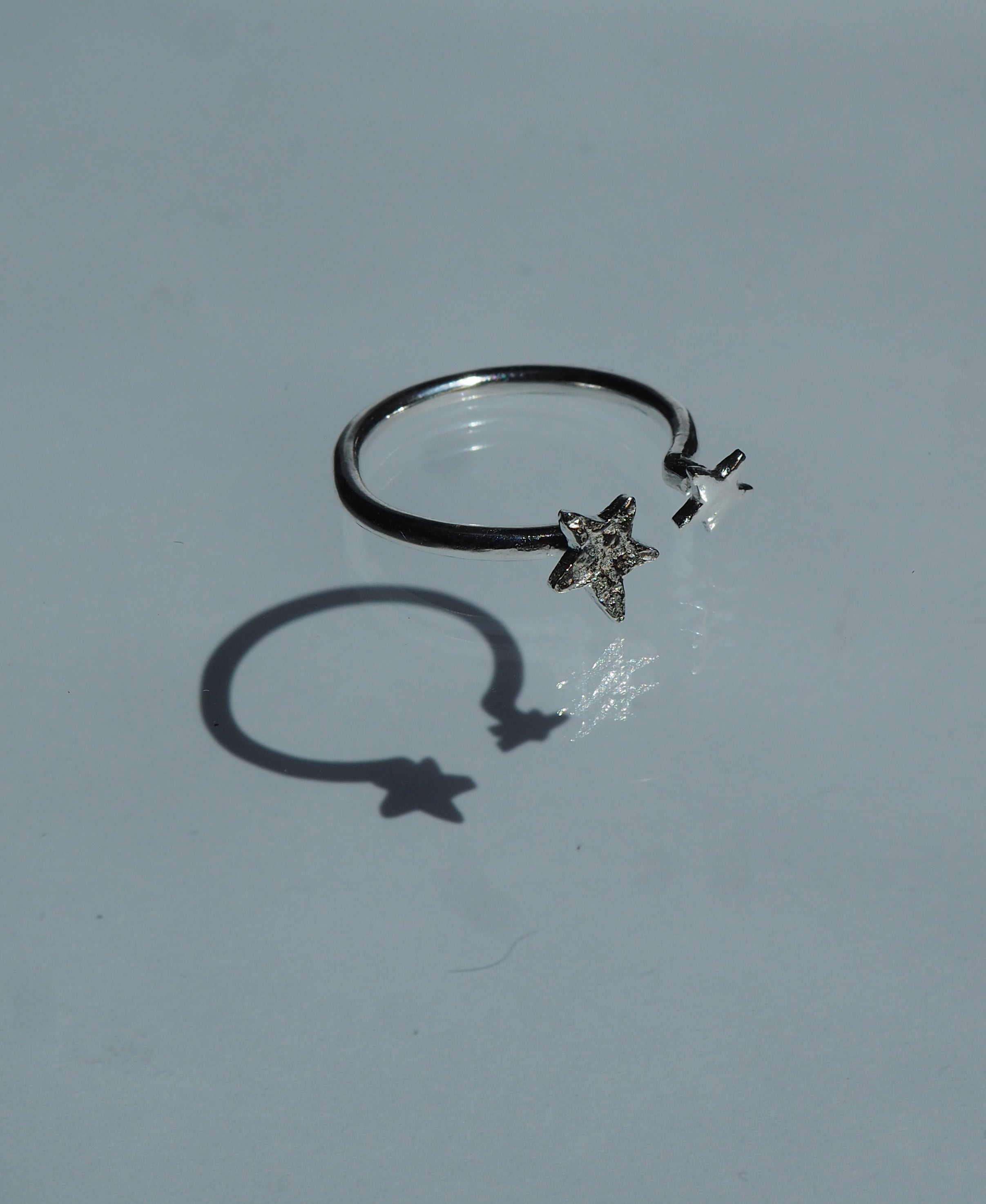 Bague ouverte en fil rond ornée de deux étoiles ✨